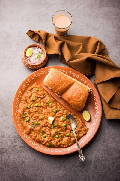 Mumbai Style Pav Bhaji Fast Food Dish India Consists Thick — Stock Photo, Image