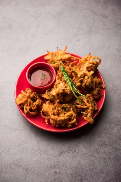 Cebola Frita Pakora Pyaj Pakoda Também Conhecido Como Crocante Kanda — Fotografia de Stock