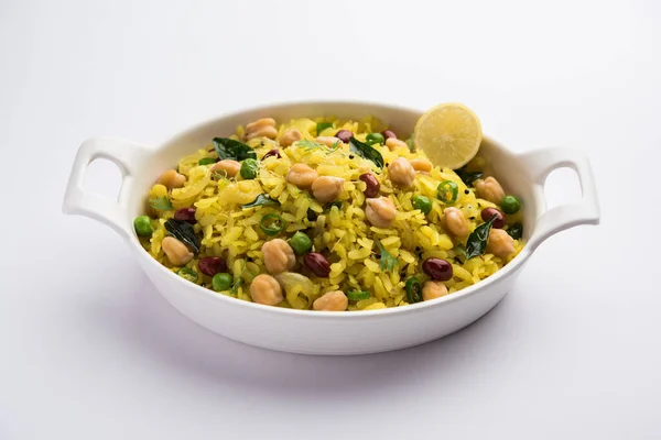 Power Kabuli Chana Poha Protein Rich Choley Pohe Populair Maharashtrian — Stockfoto