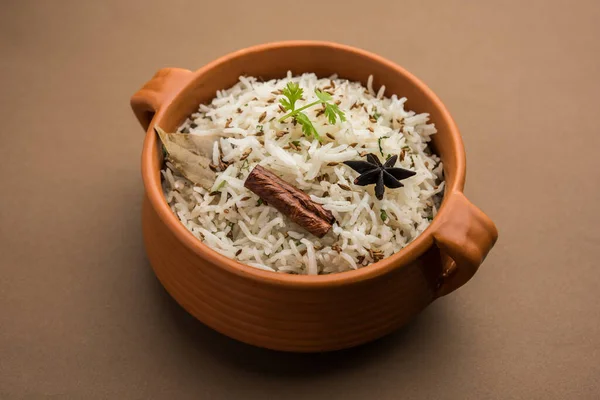 Cumin Rice 라이스 Jeera Rice 기본적 향신료와 사용하여 인도의 요리이다 — 스톡 사진
