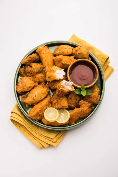 Pollo Pakora Pakoda Buñuelos Aperitivo Indio Popular Que Marinan Piezas — Foto de Stock