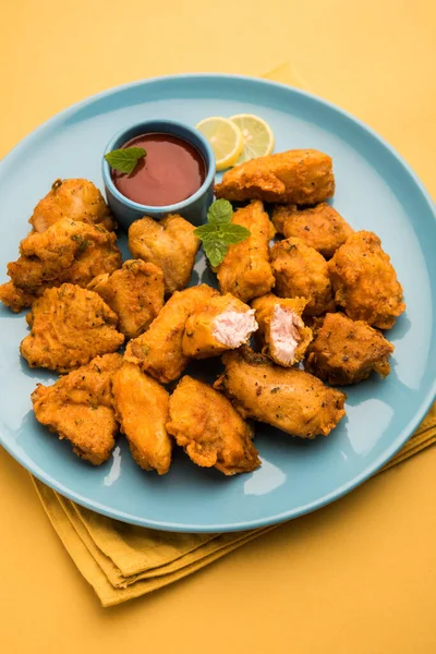 Pollo Pakora Pakoda Buñuelos Aperitivo Indio Popular Que Marinan Piezas — Foto de Stock