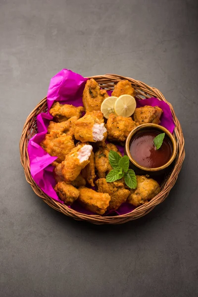 Pollo Pakora Pakoda Buñuelos Aperitivo Indio Popular Que Marinan Piezas — Foto de Stock