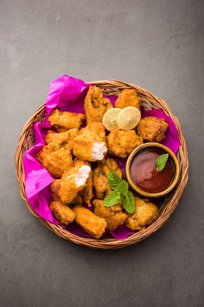 Pollo Pakora Pakoda Buñuelos Aperitivo Indio Popular Que Marinan Piezas — Foto de Stock