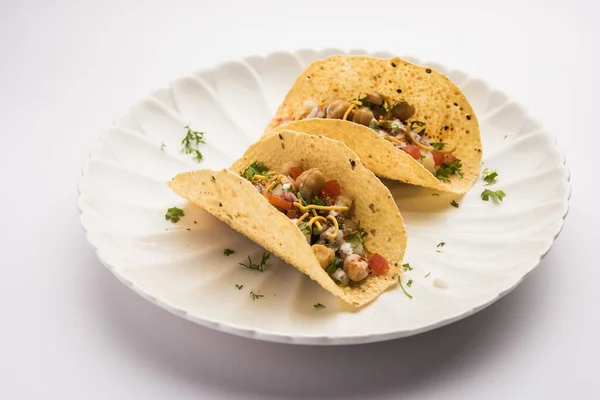 Masala Papad Tacos Uma Receita Aperitivo Indiano Feito Estilo Taco — Fotografia de Stock