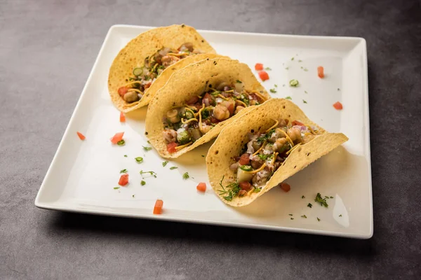 Masala Papad Tacos Una Receta Aperitivo Indio Hecha Estilo Taco — Foto de Stock