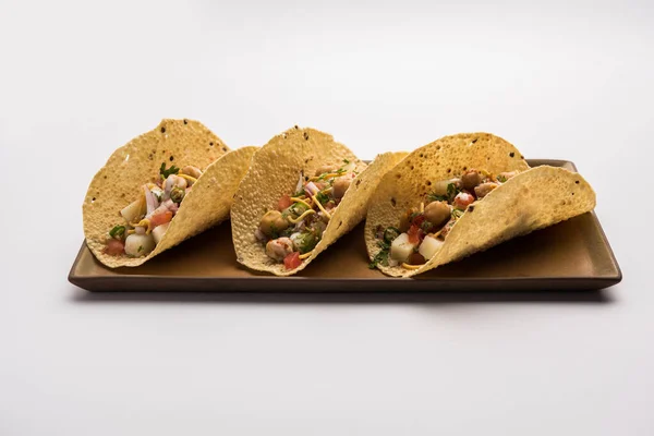 Masala Papad Tacos Uma Receita Aperitivo Indiano Feito Estilo Taco — Fotografia de Stock