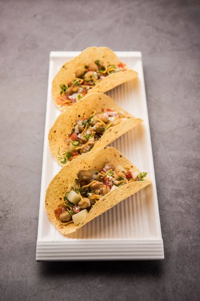 Masala Papad Tacos Uma Receita Aperitivo Indiano Feito Estilo Taco — Fotografia de Stock