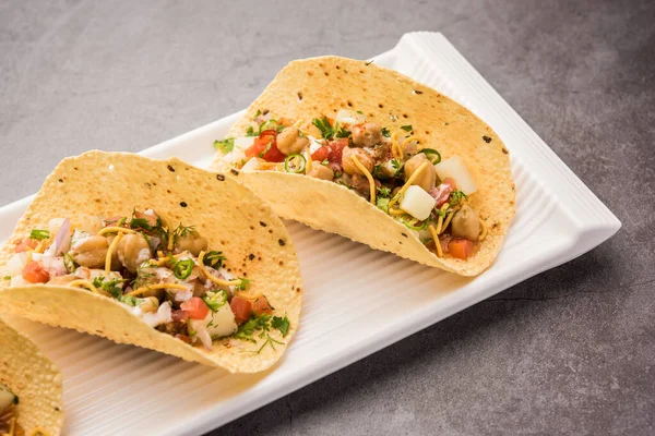 Masala Papad Tacos Uma Receita Aperitivo Indiano Feito Estilo Taco — Fotografia de Stock