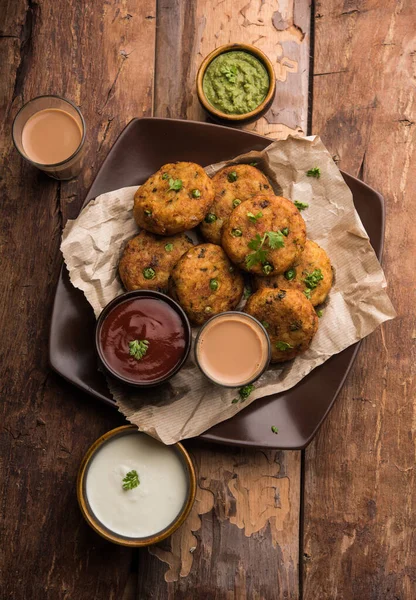 Aloo Tikki Eller Potato Cutlet Eller Patties Populär Indisk Street — Stockfoto