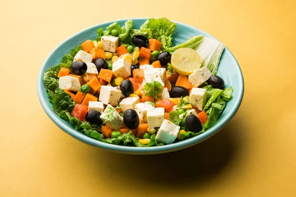 Paneer Sebze Salatası Tarifi, yeşil sebzeli süzme peynir küpleri kullanarak Hindistan 'dan gelen düşük karbonhidratlı bir diyet gıdasıdır.