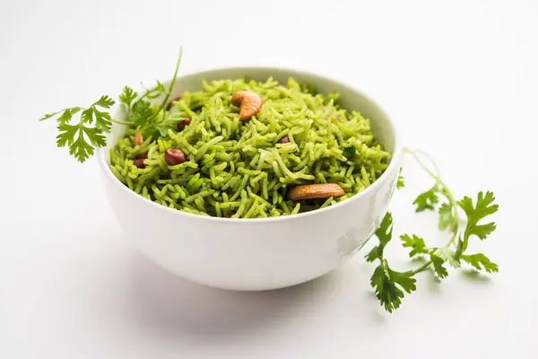 Coriandro Arroz Cilantro Também Chamado Dhaniya Chawal Pulao Kothamalli Índia — Fotografia de Stock