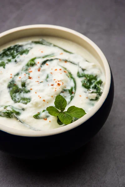 Palak Raita Insalata Yogurt Allo Spinaci Contorno Sano Dall India — Foto Stock