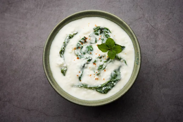 Palak Raita Insalata Yogurt Allo Spinaci Contorno Sano Dall India — Foto Stock
