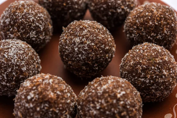 Chocolate Coco Laddu Laddoo Uma Torção Para Tradicional Nariyal Ladoo — Fotografia de Stock