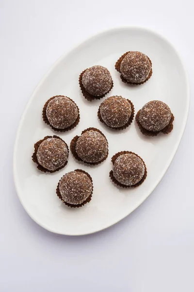 Chocolat Coco Laddu Laddoo Est Une Torsion Nariyal Ladoo Traditionnel — Photo