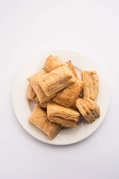 Khari Puff Biscoito Massa Crocante Lanche Indiano Hora Chá — Fotografia de Stock