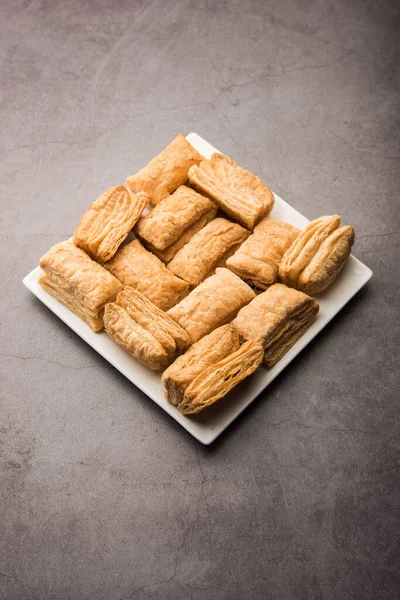 Khari Puff Biscoito Massa Crocante Lanche Indiano Hora Chá — Fotografia de Stock