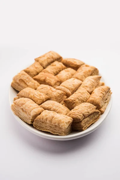 Khari Puff Biscoito Massa Crocante Lanche Indiano Hora Chá — Fotografia de Stock