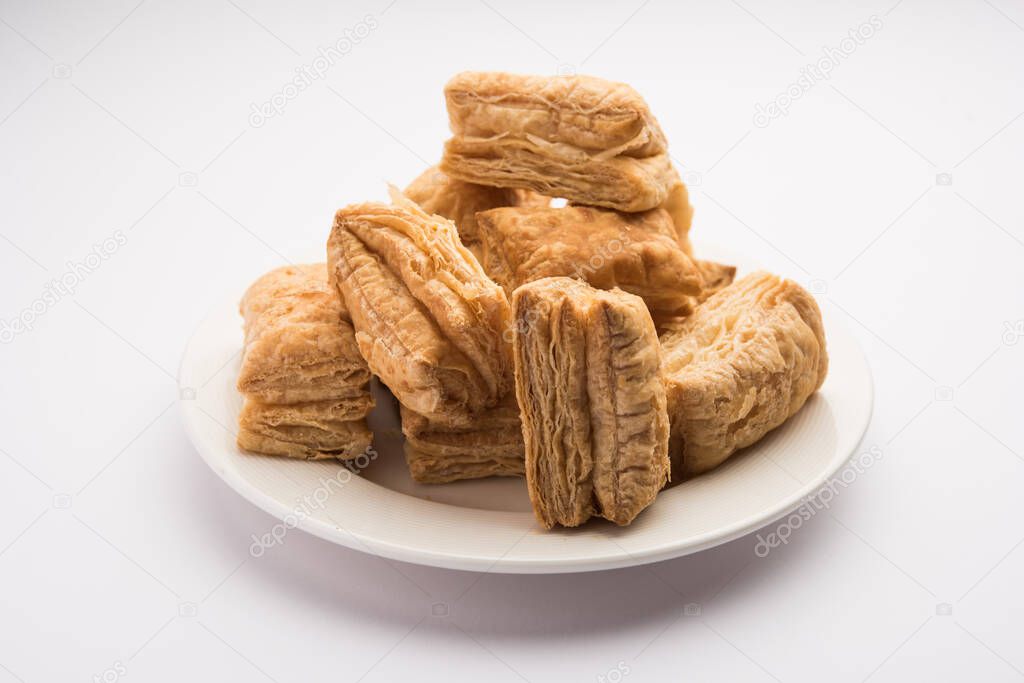 Khari Puff biscuit or crispy pastry is an Indian tea time snack