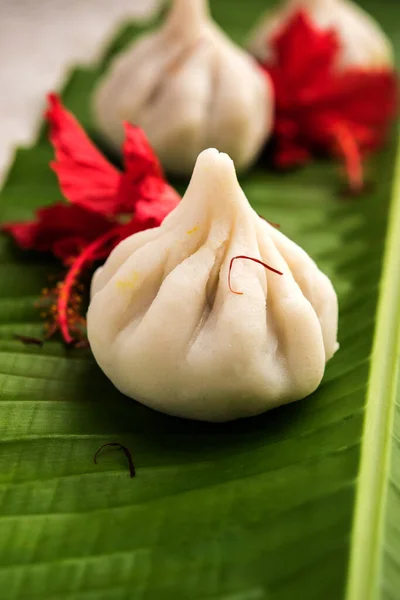Ukdiche Modak Steamed Dumplings Outer Rice Flour Dough Coconut Jaggery — Stock Photo, Image