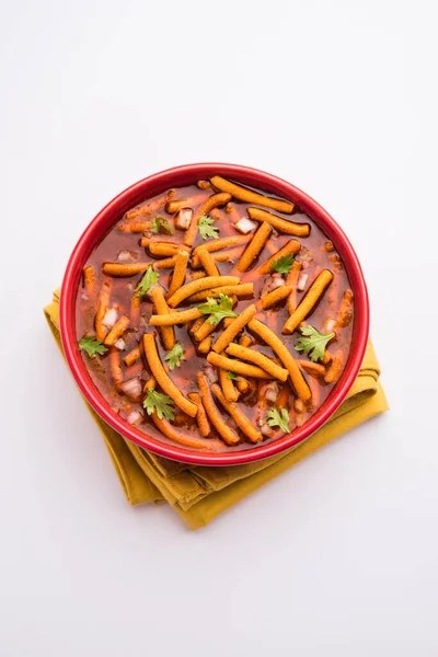 Sev Bhaji Shev Sabji Kathiyavadi Dhaba Style Gathiyanu Shaak Spicy — Stock Photo, Image