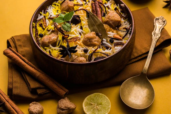 Soybean Biryani - Basmati rice cooked with Soyabean or Soy Chunks and spices, also called Pulao or Pilaf in India