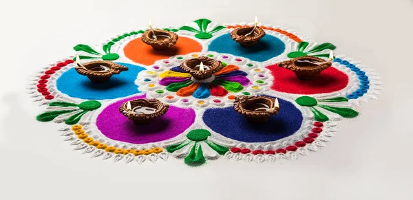 Rangoli Design Konstform Som Tillverkas Användning Pulverfärger Diwali Onam Pongal — Stockfoto