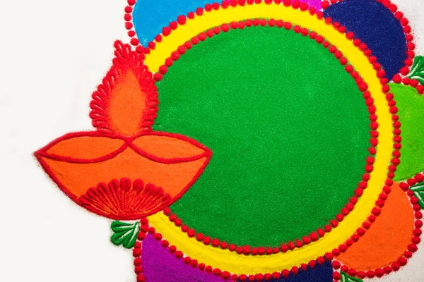 Rangoli Design Konstform Som Tillverkas Användning Pulverfärger Diwali Onam Pongal — Stockfoto