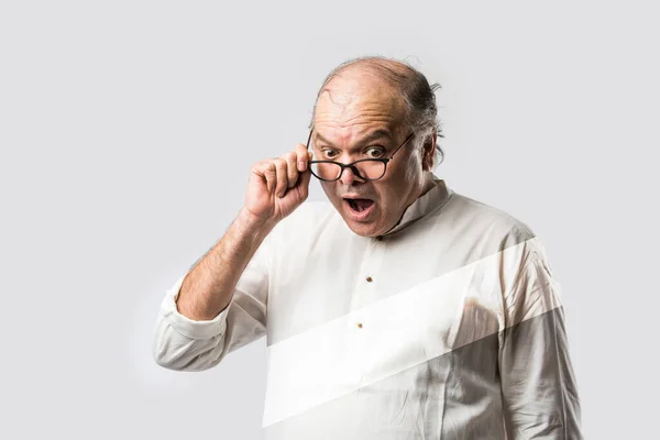 Surprised Indian Asian Old Man Senior Man Shock Expressions — Stock Photo, Image