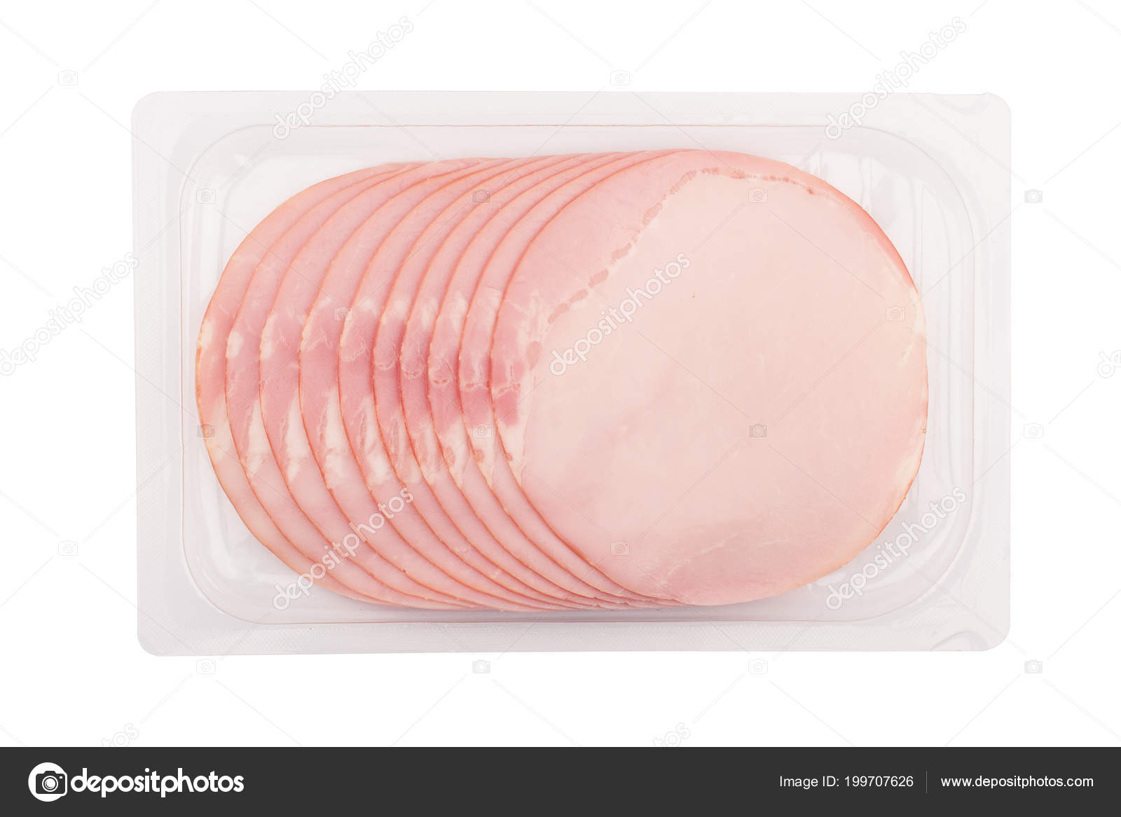 Download Top View Slices Smoked Pork Loin Ham Transparent Plastic Tray Stock Photo Image By C Macondos 199707626