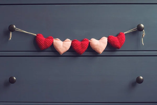 Horizontal Front View Detail Blue Vintage Wooden Chest Drawers Red — Stock Photo, Image