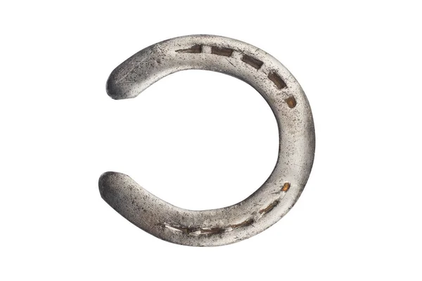 Top View Steel Polished Horseshoe Isolated White — Stok Foto