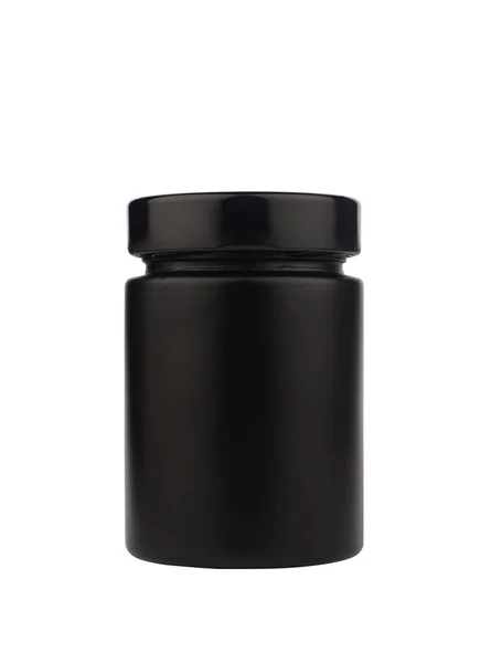 Dark black jar with cap isolated on white — Stock Photo, Image