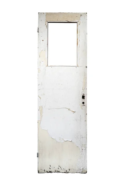 古い木の白いドアのフロントビューを閉じてステンドグラスの隔離された — ストック写真