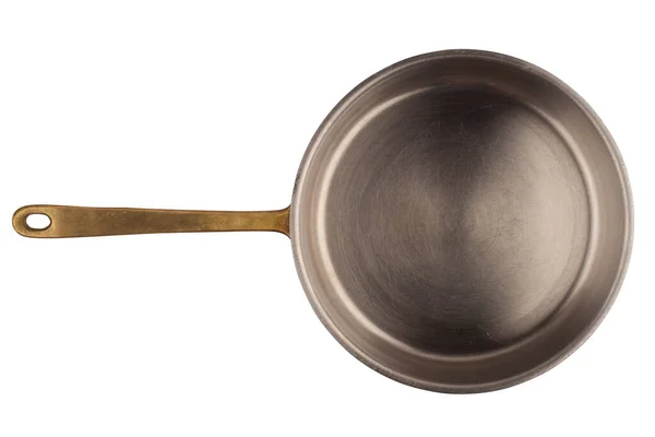 Top View Närbild Gamla Aluminium Matlagning Pan Med Koppar Metalliskt — Stockfoto