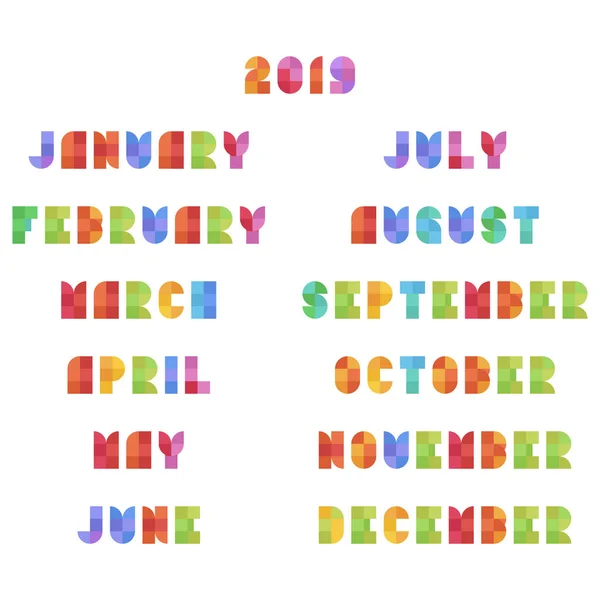 Vektör takvim 2019 ay düz geometrik tarzı