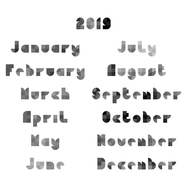 Vektorkalender 2019 Monate flacher geometrischer Stil — Stockvektor