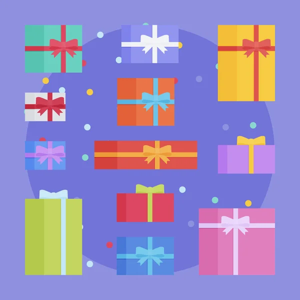 Conjunto de cajas de regalo festivo de estilo plano . — Vector de stock