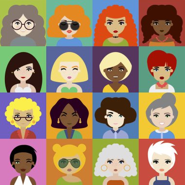 Kadın Avatar simgeleri düz stil kümesi