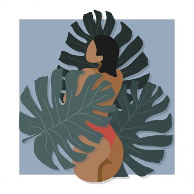 Yaz egzotik tropik yaprakları güzel seksi kız