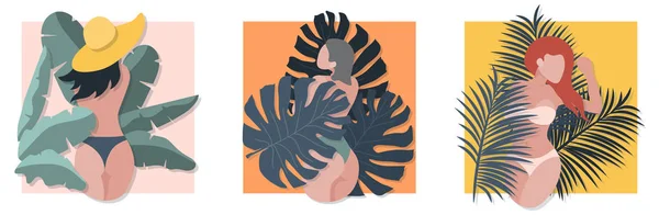 Yaz egzotik tropik yaprakları güzel seksi kız