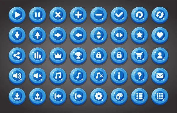 Düz çizgi film tarzında düz yuvarlak oyun düğmeleri