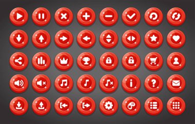 Düz çizgi film tarzında düz yuvarlak oyun düğmeleri