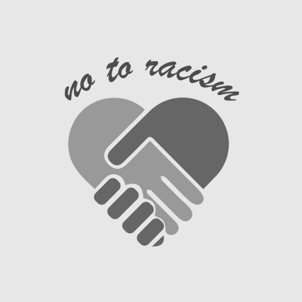 No to racism illustration. Discrimination symbol. Handshake forming heart sign.