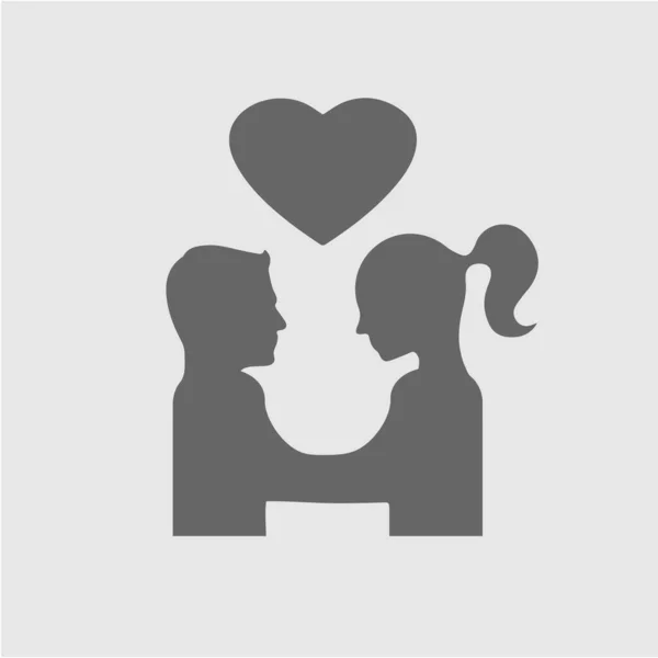 Couple Amoureux Symbole Silhouette Homme Femme Avec Cœur Icône Simple — Image vectorielle