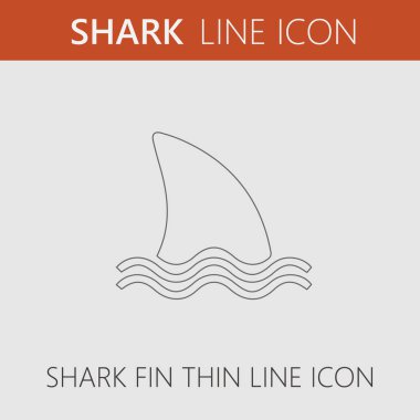 Köpekbalığı yüzgeci vektör simgesi. Köpekbalığı tehlike sembolüne saldırır. Basit ana hatlı resim çizimi.