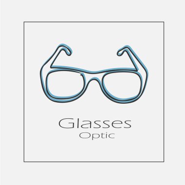 Gözlük optik konsept çizimi. El çizimi düz vektör logosu simgesi.