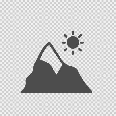 Dağ ve güneş vektör ikonu 10 birim. Peyzaj doğa sembolü basit izole edilmiş illüstrasyon.