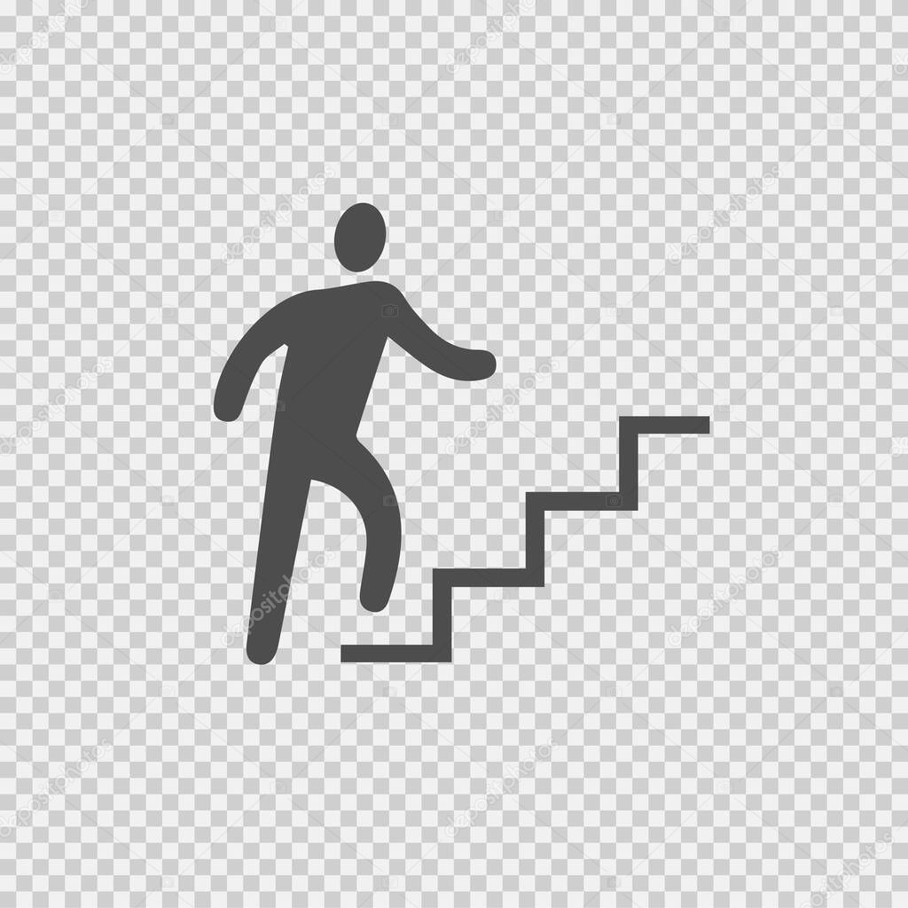 Career success metaphor. Businessman on stairs running up vector icon eps 10.